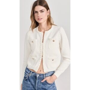 Line and Dot Chloe Cardigan Jacket Textured Gold Button White Size XS